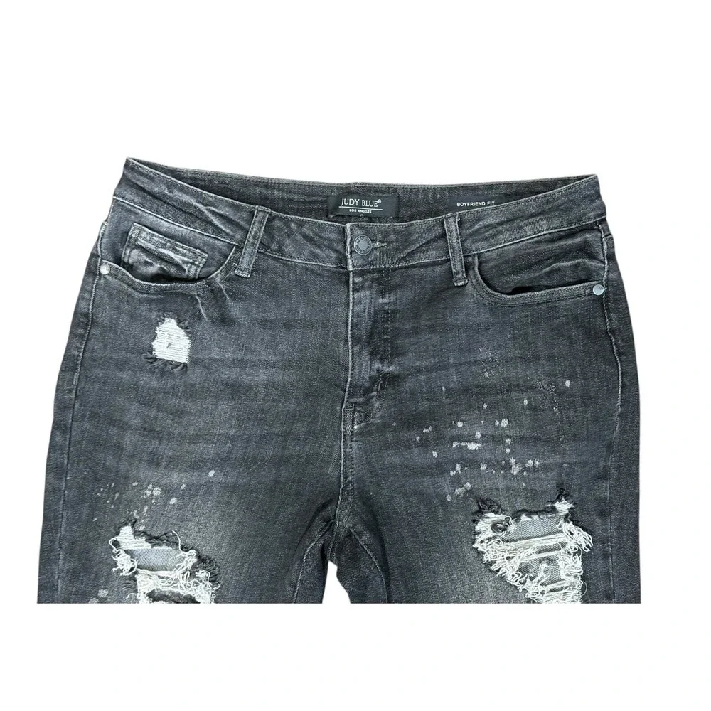 Judy Blue Boyfriend Fit Jeans Women 11/30 Faded Black‎ Denim Distressed Stretch